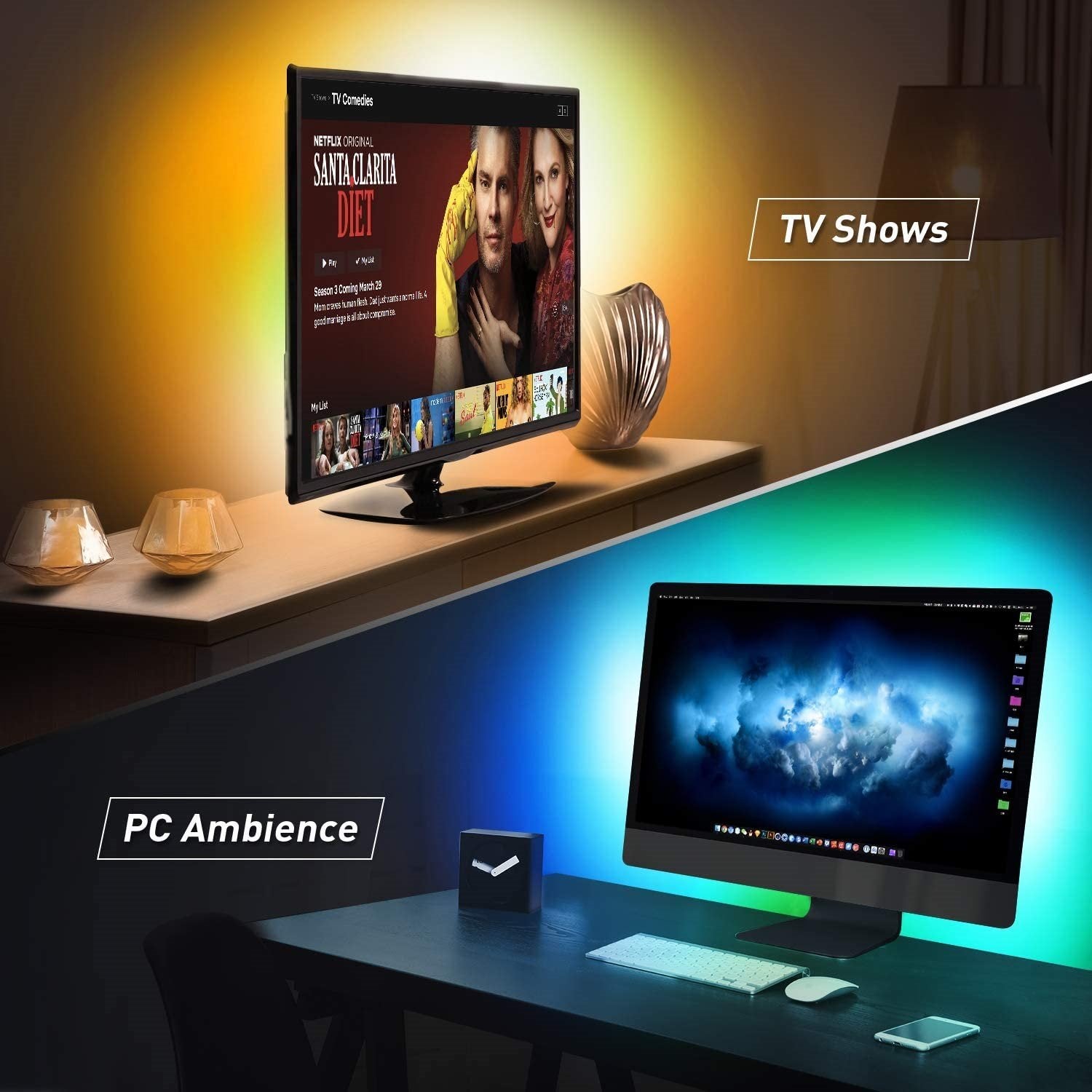 RGB LED Light for TV Backlight USB Powered, 24”- 60” TV with Remote